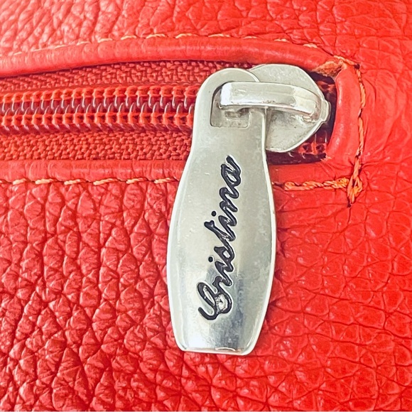 CHRISTINA ORANGE BROWN PEBBLED LEATHER SHOULDER BAG MADE IN ITALY SNAP CLOSURE - Picture 9 of 15